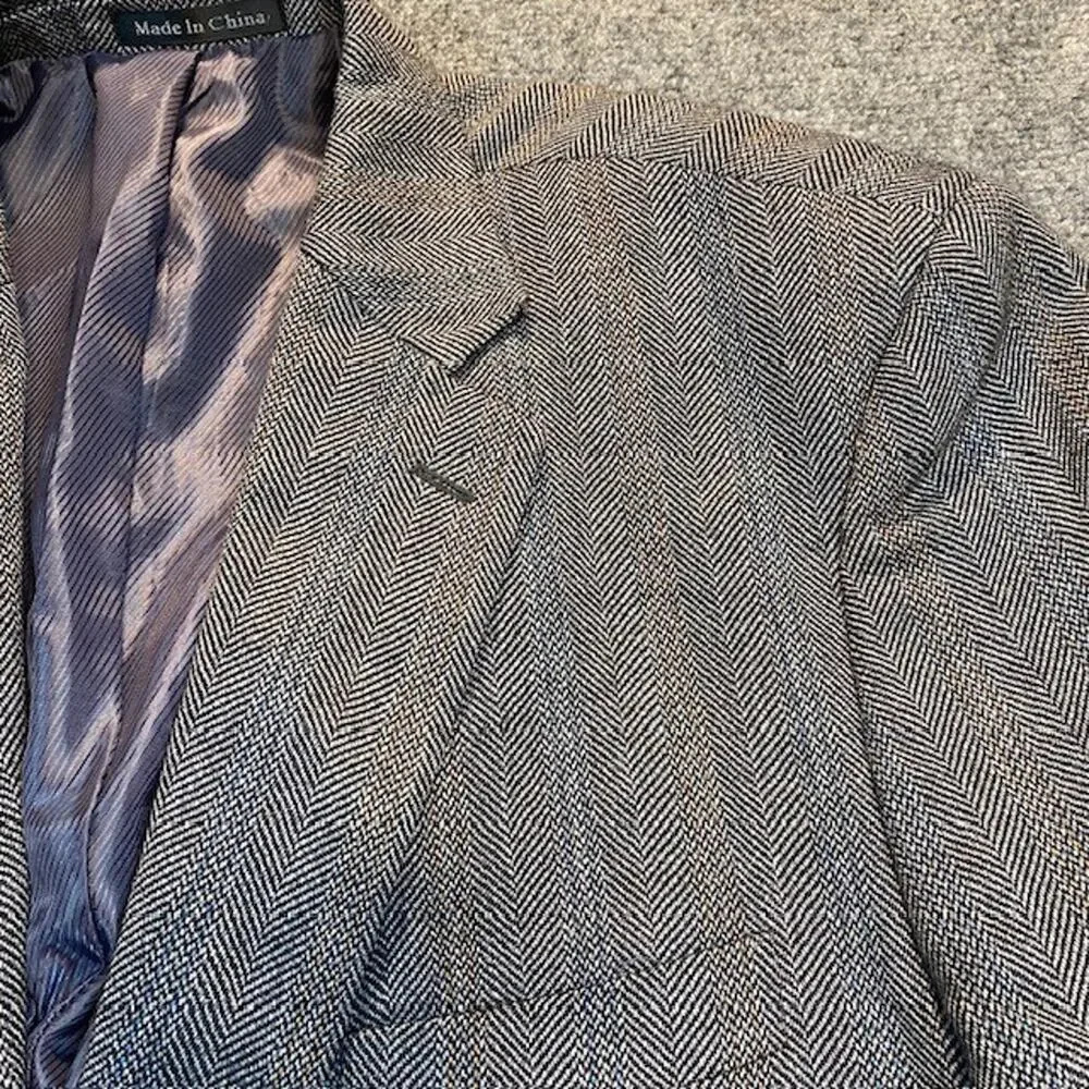 WALL STREET Collection All Wool Herringbone Tweed Suit Blazer Jackets 46 R USA